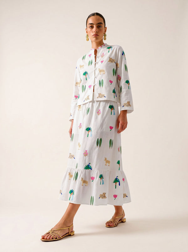 Goldenseal Skirt Little Jungle Embroidery on White