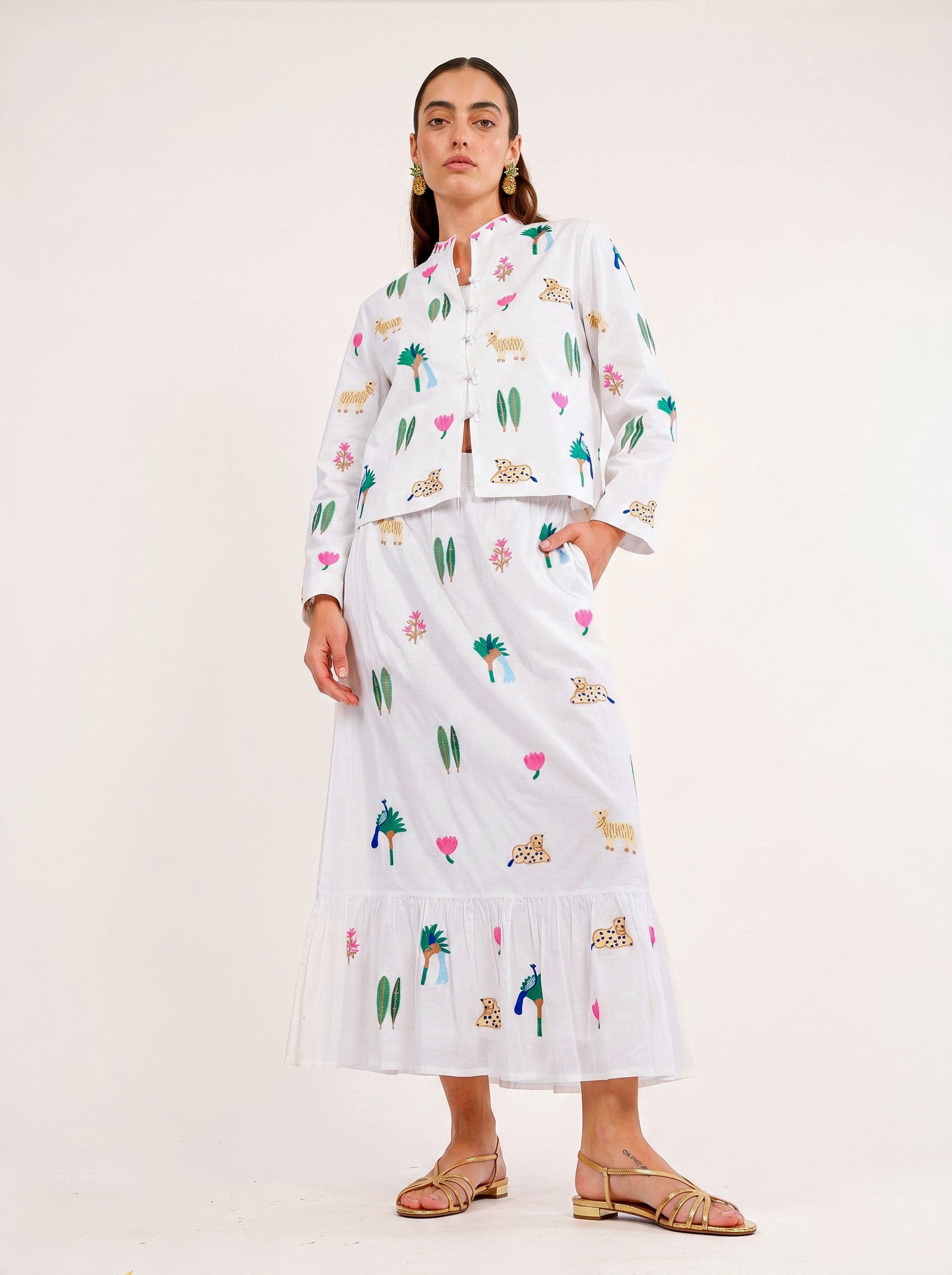 Comfrey Jacket Little Jungle Embroidery on White