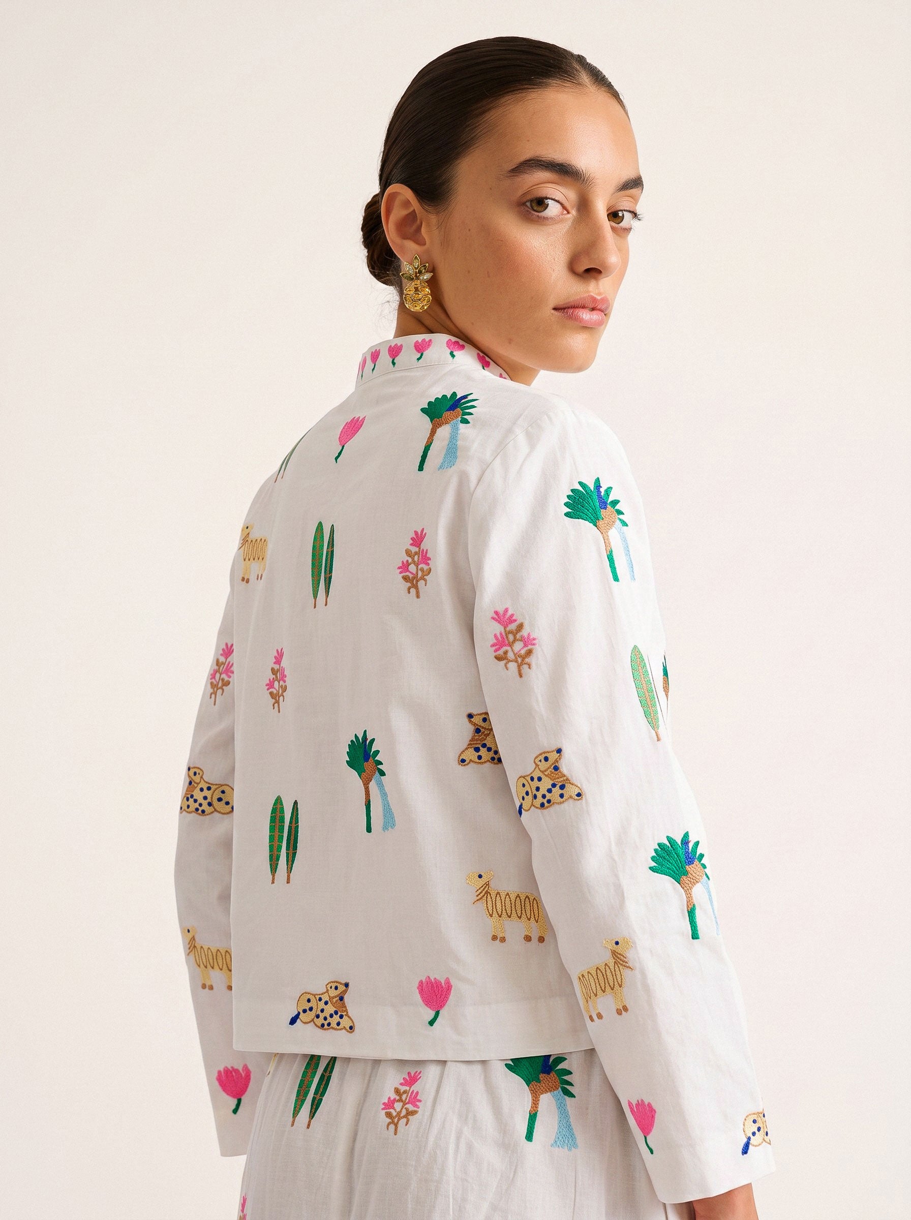 Comfrey Jacket Little Jungle Embroidery on White