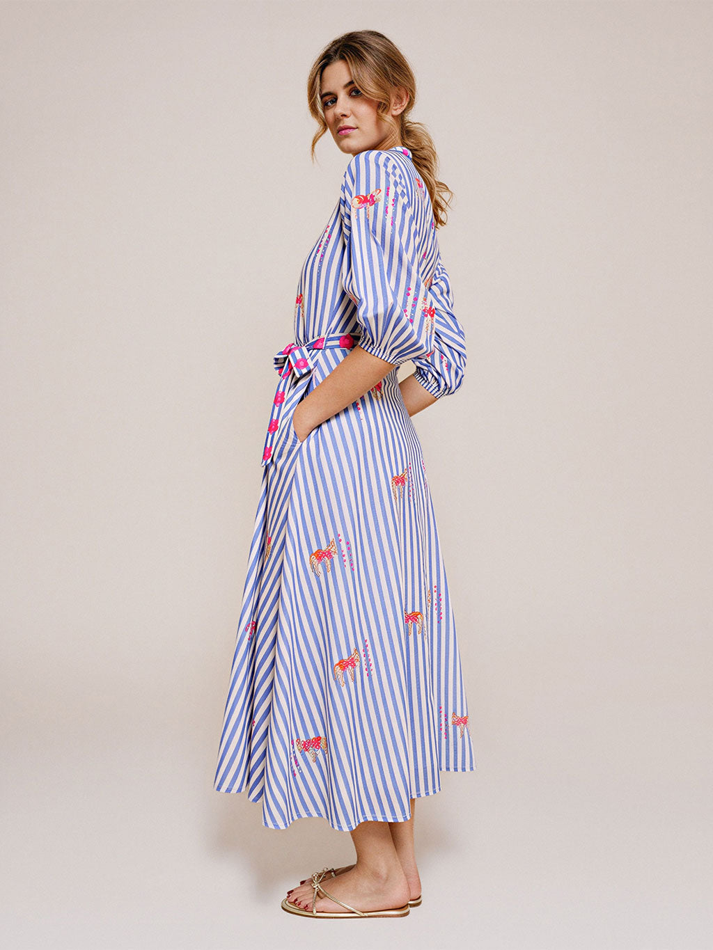Marigold Dress Donkey on Blue Stripes
