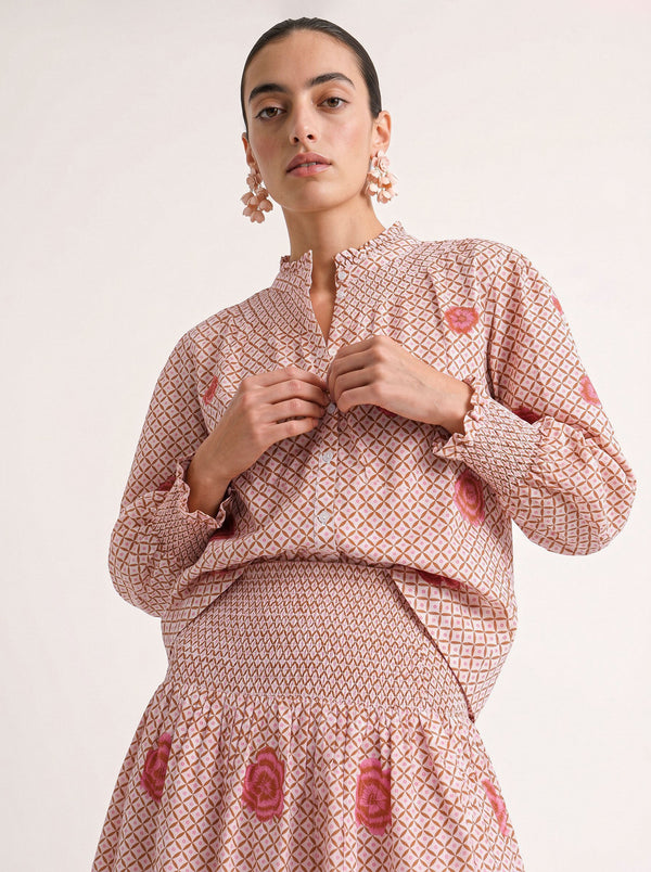 Lads Love Skirt Dotty Mustard Peony Embroidery