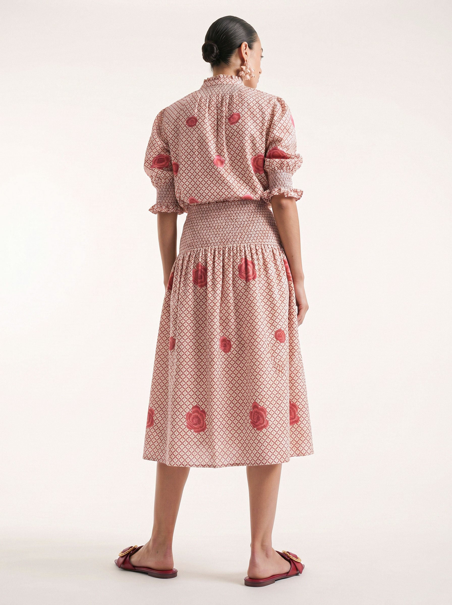 Lads Love Skirt Dotty Mustard Peony Embroidery
