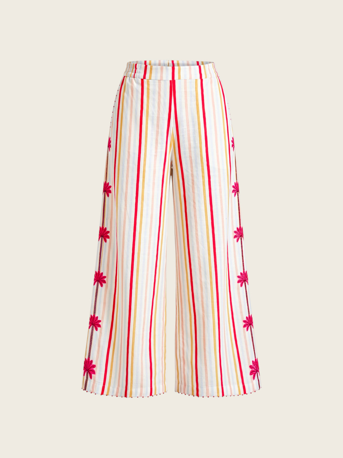 Fennel Pants Palm Embroidery on Stripes