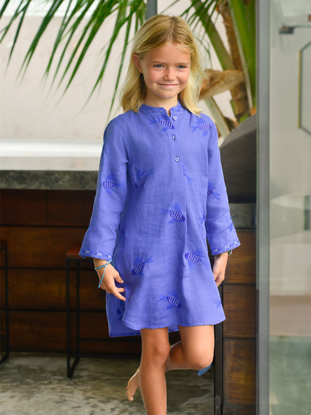 Nimo Kids - Cedar Kaftan Fish on Blue