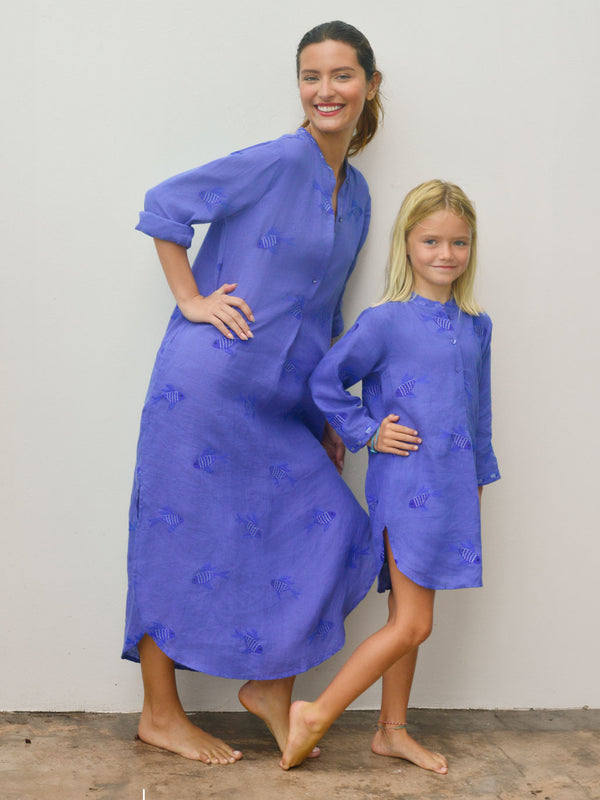 Nimo Kids - Cedar Kaftan Fish on Blue