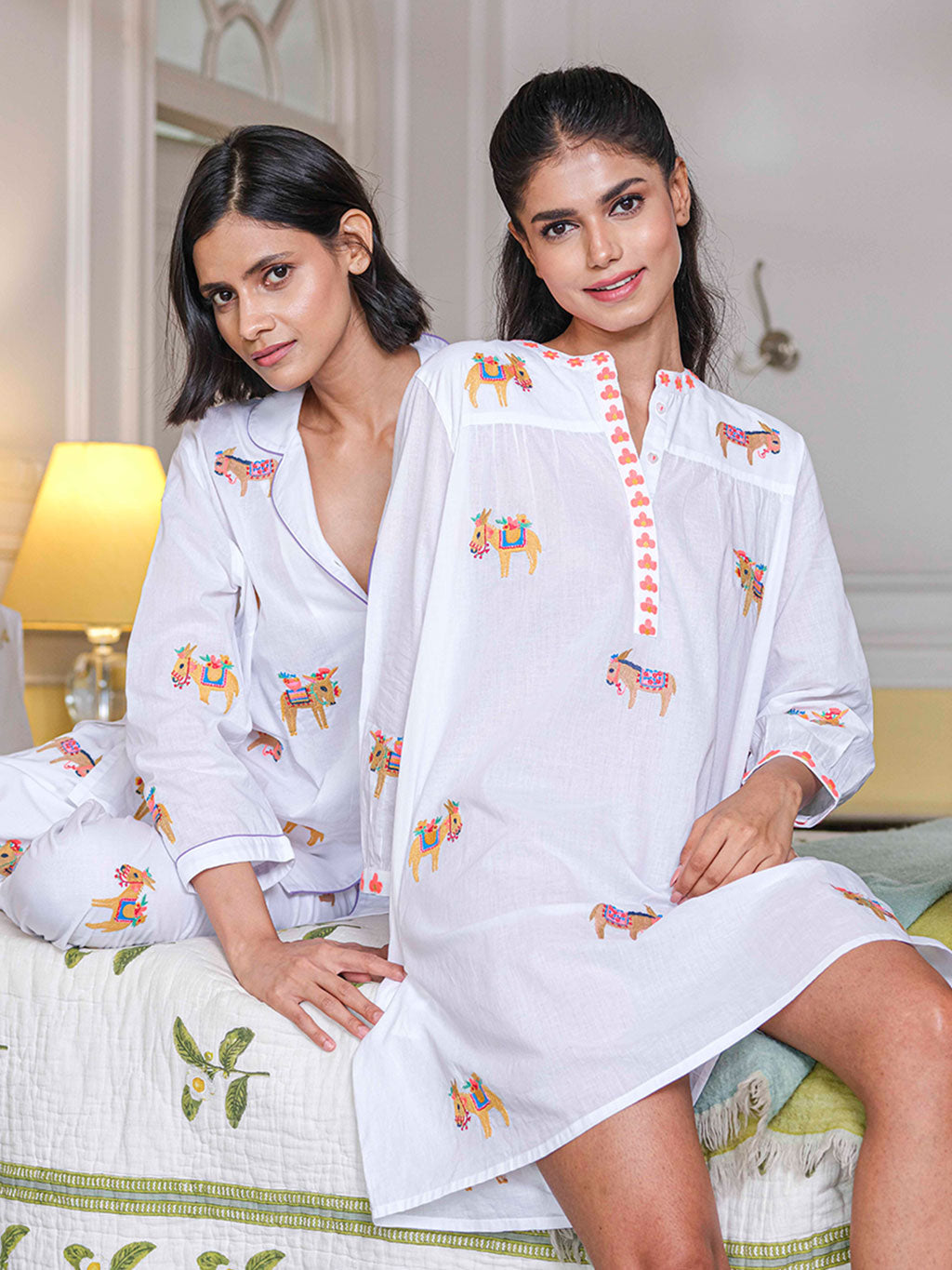 Donkeys on White Nightgown