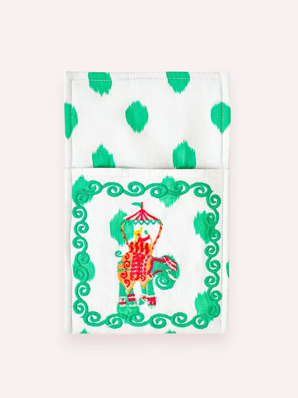 Cutlery Bag Dots Emerald Elephant Embroidery