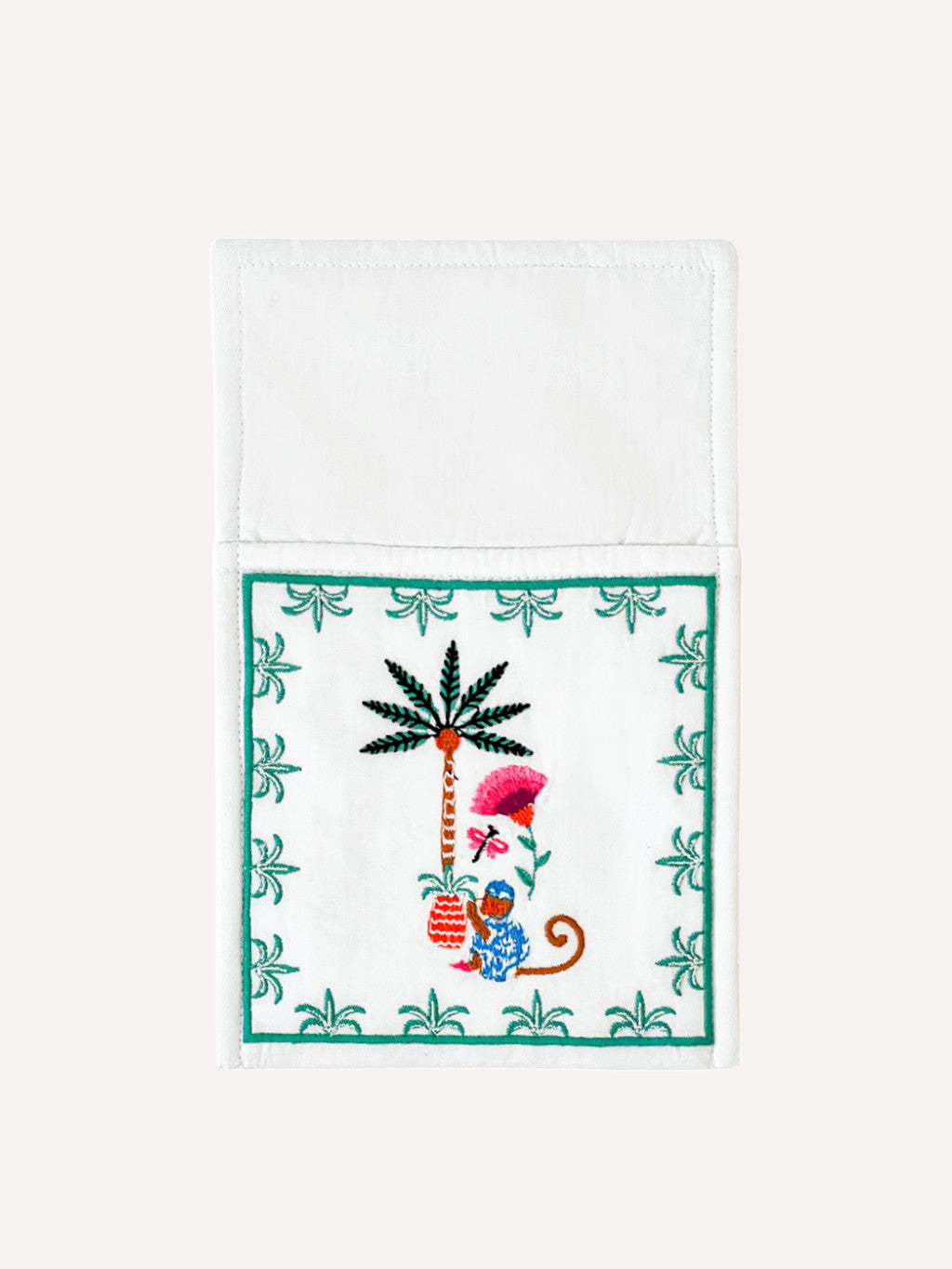 Cutlery Bag Monkey Embroidery On White