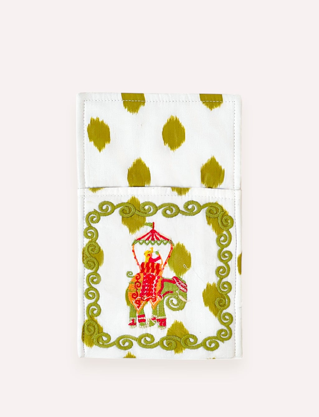 Cutlery Bag Dots Green Elephant Embroidery