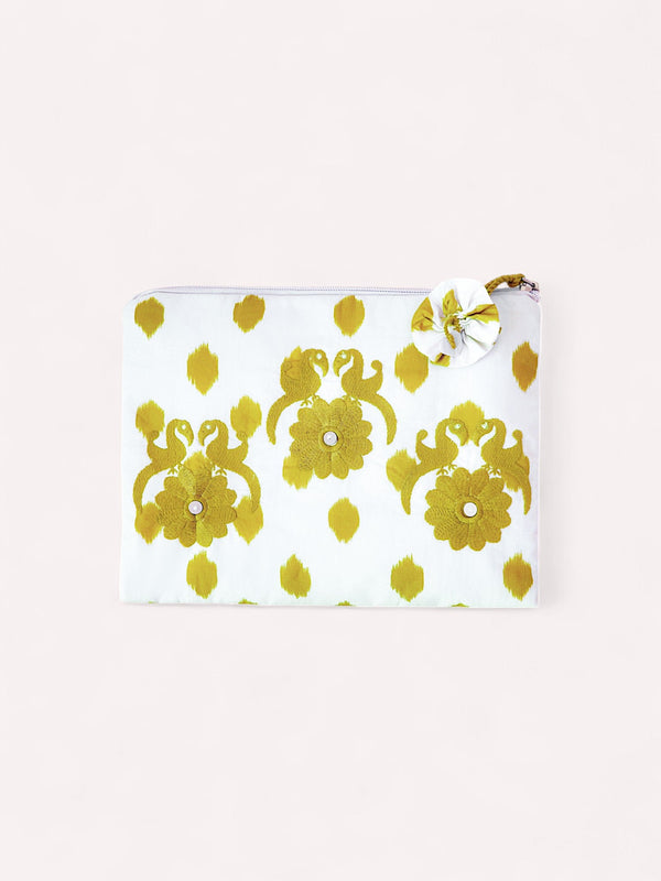 Ortiga Bag Ikat Dots Green Gujarat Birds Embroidery