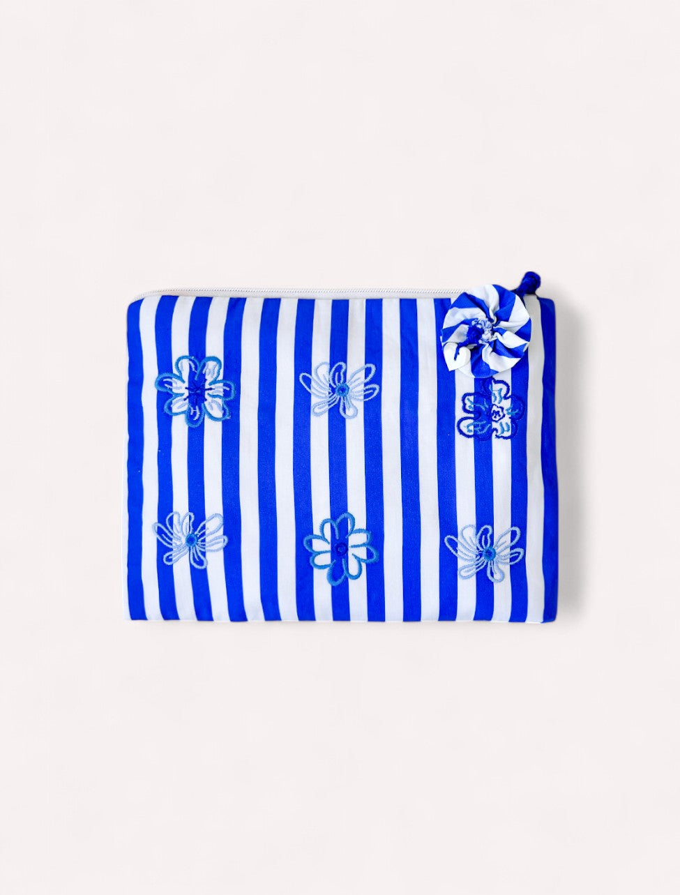 Ortiga Bag Blue Stripes Mixed Flowers Embroidery