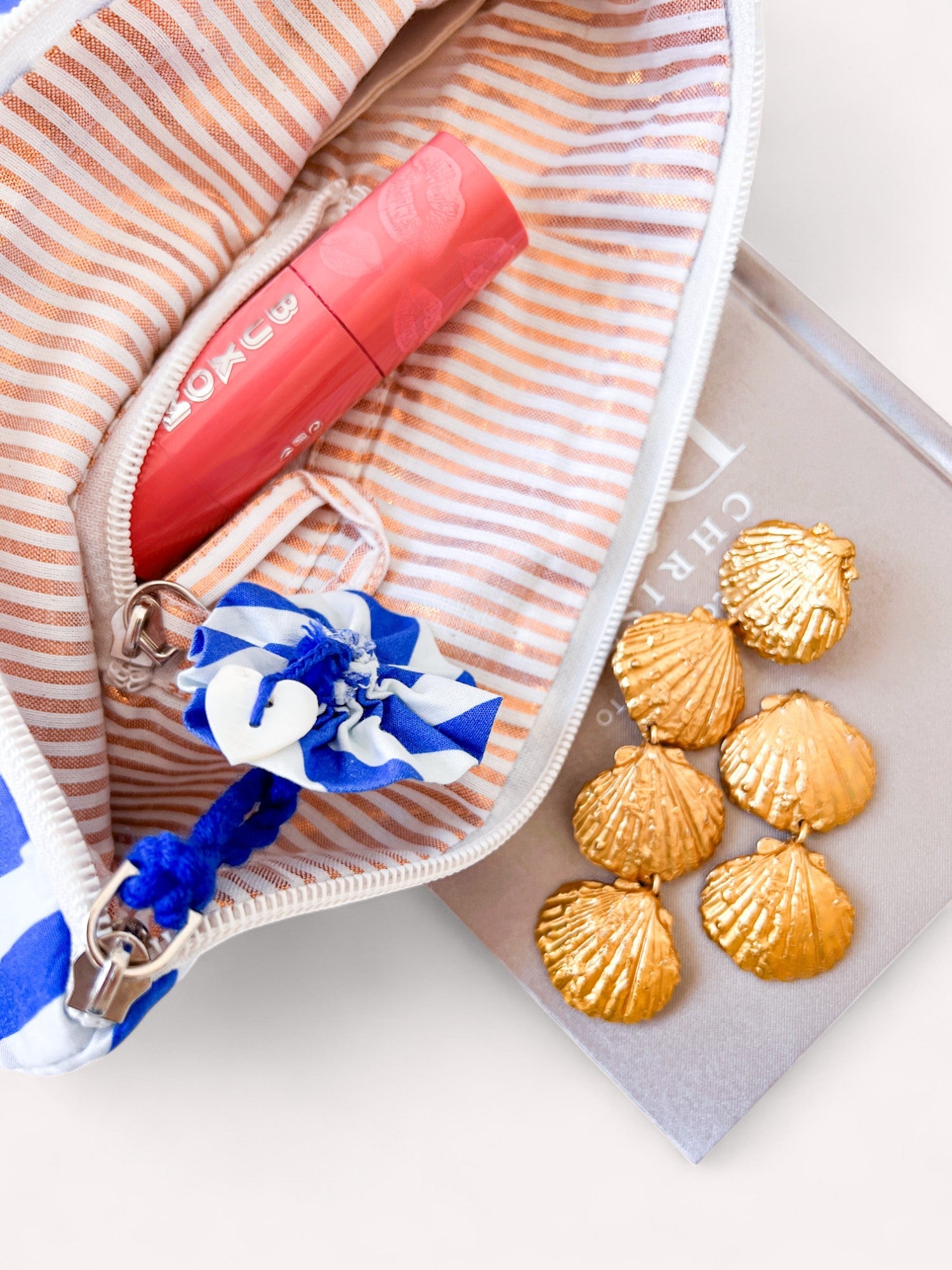 Ortiga Bag Blue Stripes Mixed Flowers Embroidery