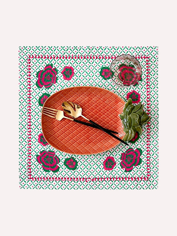 Napkin Dotty Emerald Peony Embroidery