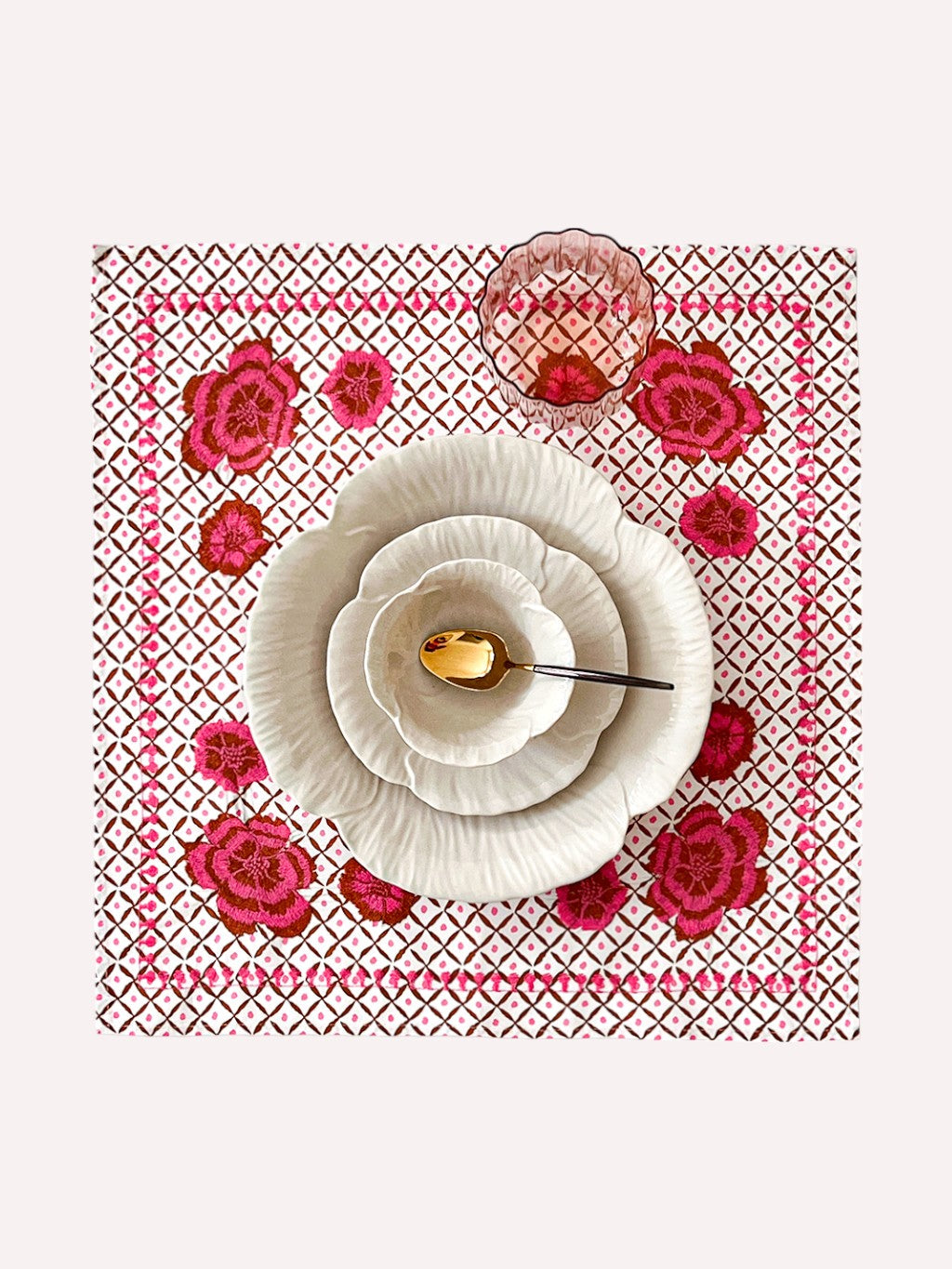 Napkin Dotty Mustard Peony Embroidery