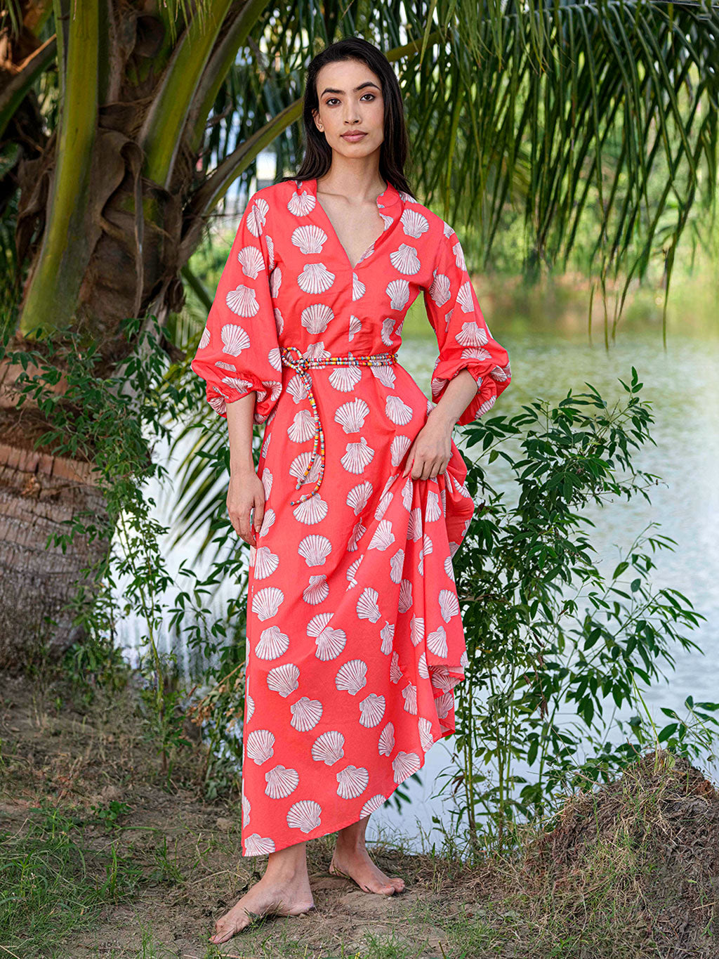 Marigold Dress Shells on Red