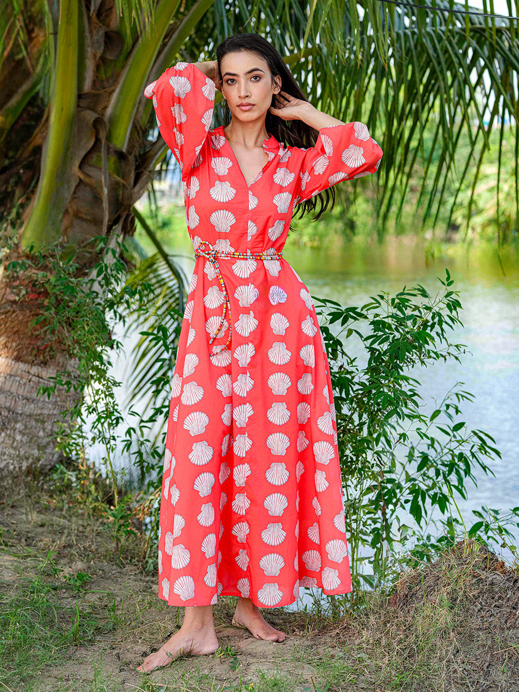 Marigold Dress Shells on Red