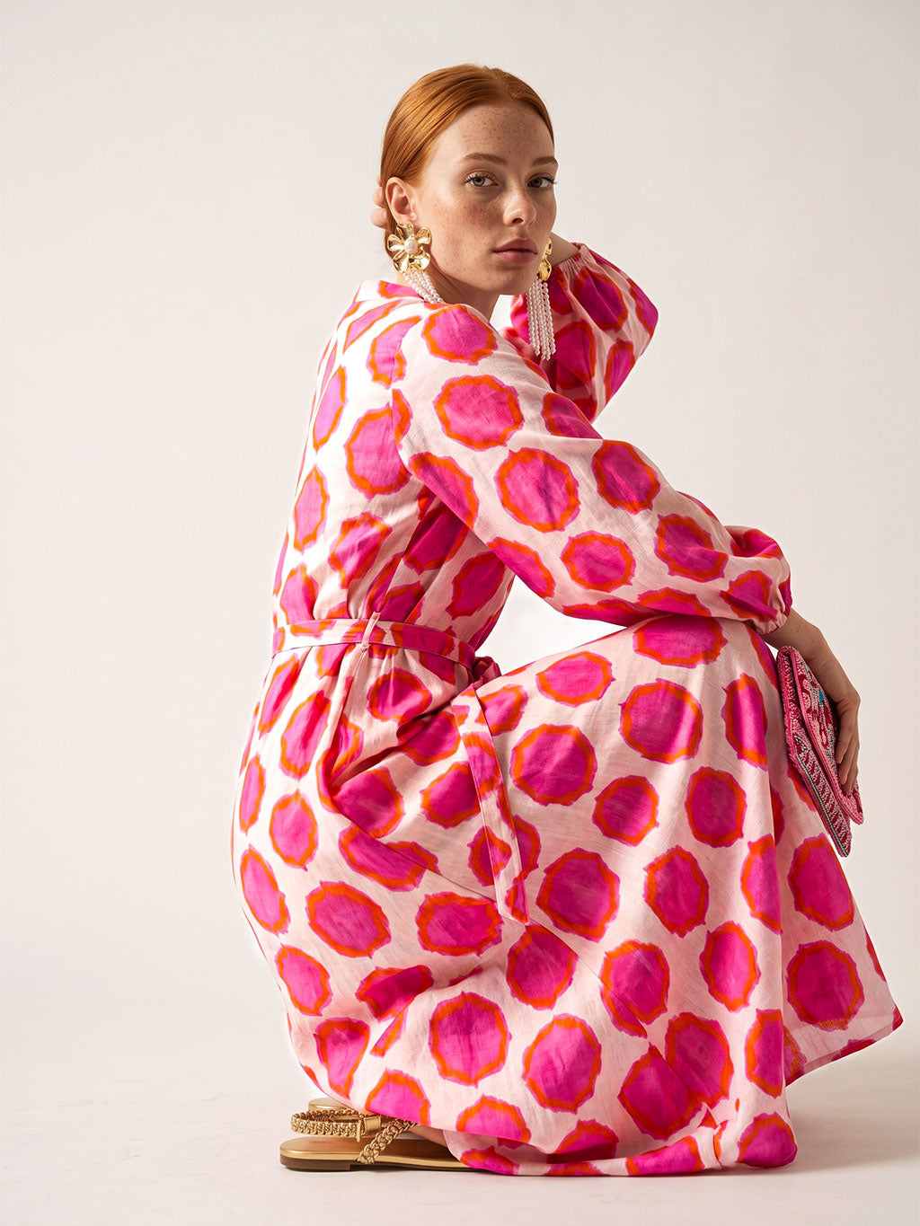 Marigold Dress Ikat Pink Orange
