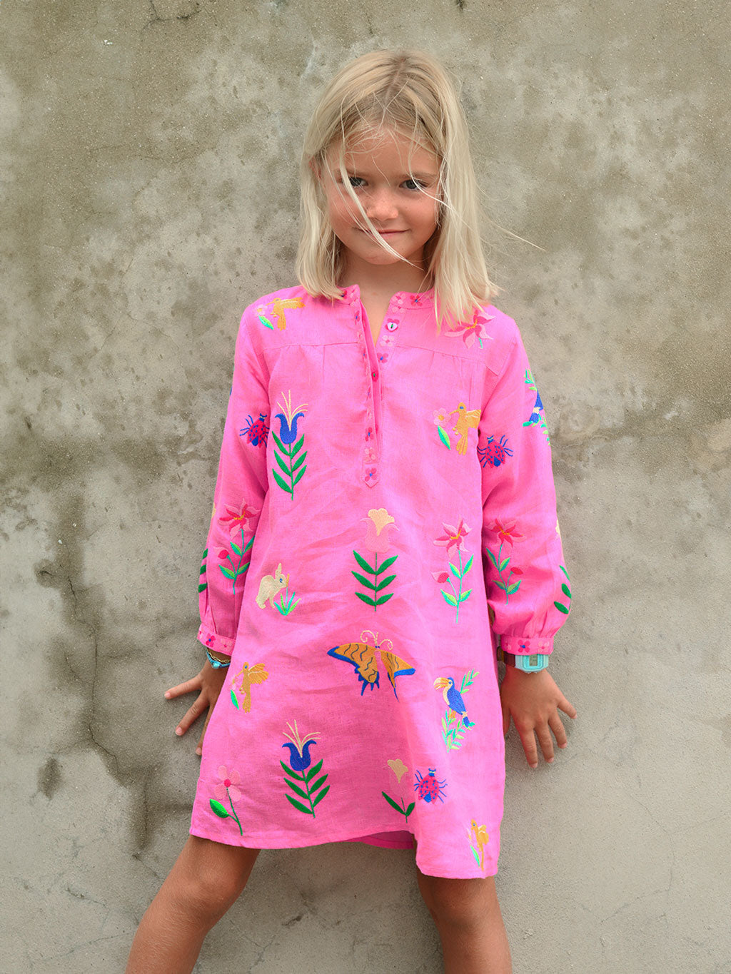Nimo Kids - Lily Dress Mexican Embroidery on Pink