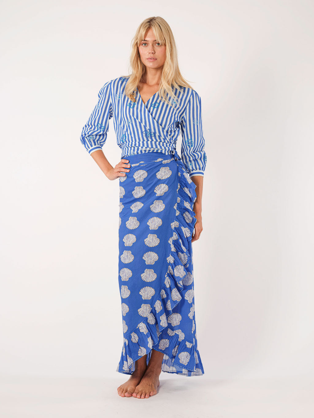 Lovage Blouse Blue Stripes Mixed Flowers