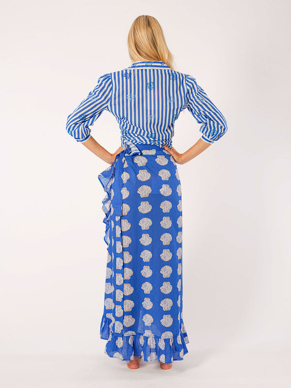 Lovage Blouse Blue Stripes Mixed Flowers
