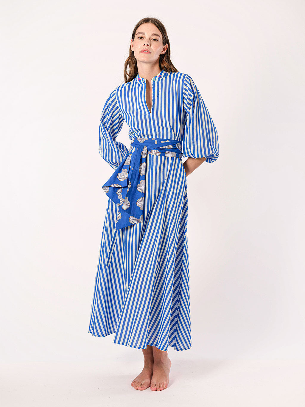Marigold Dress Blue Stripes