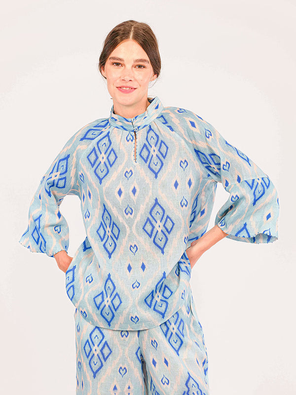 Flax Blouse Ikat Blue