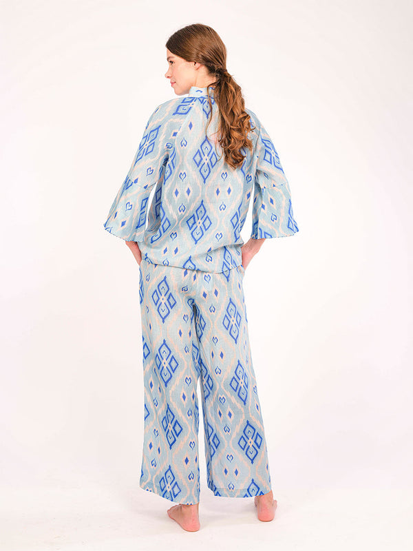 Flax Blouse Ikat Blue