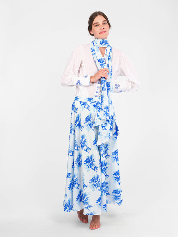Soapwort Blouse Blue Shells Embroidery on White
