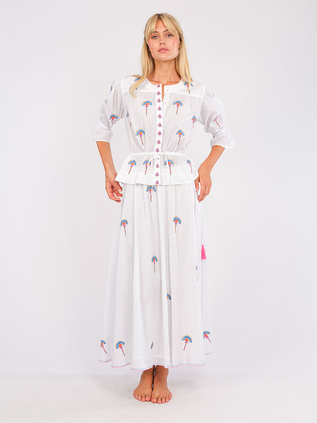 Yerba Buena Blouse Fan Palm Embroidery on White