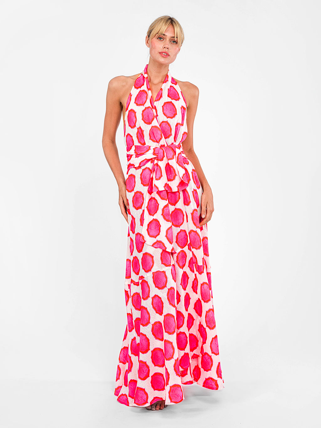 Ikat pink orange neckholder maxi dress Hops by Nimo With Love