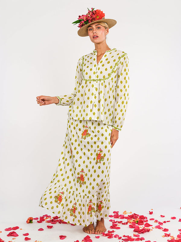 Catnep Blouse Dots Green Elephant Embroidery