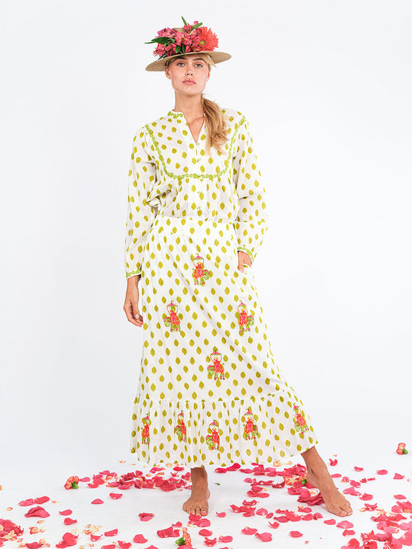 Goldenseal Skirt Dots Green Elephant Embroidery
