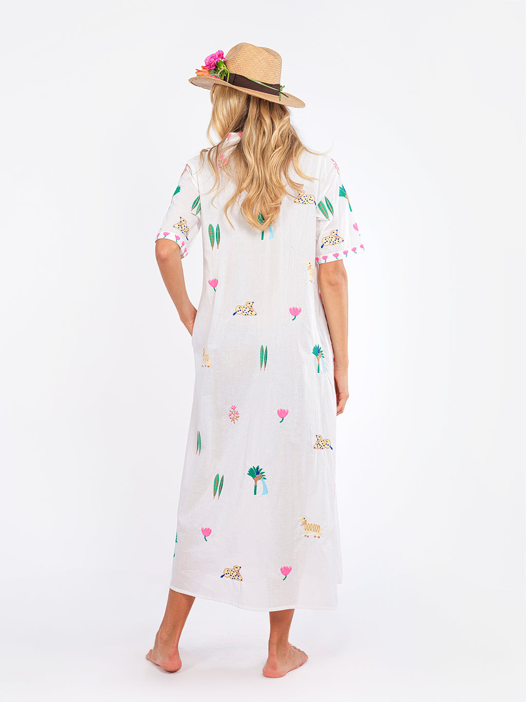 Cassia Dress Little Jungle Embroidery on White