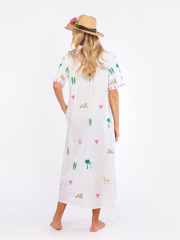 Cassia Dress Little Jungle Embroidery on White