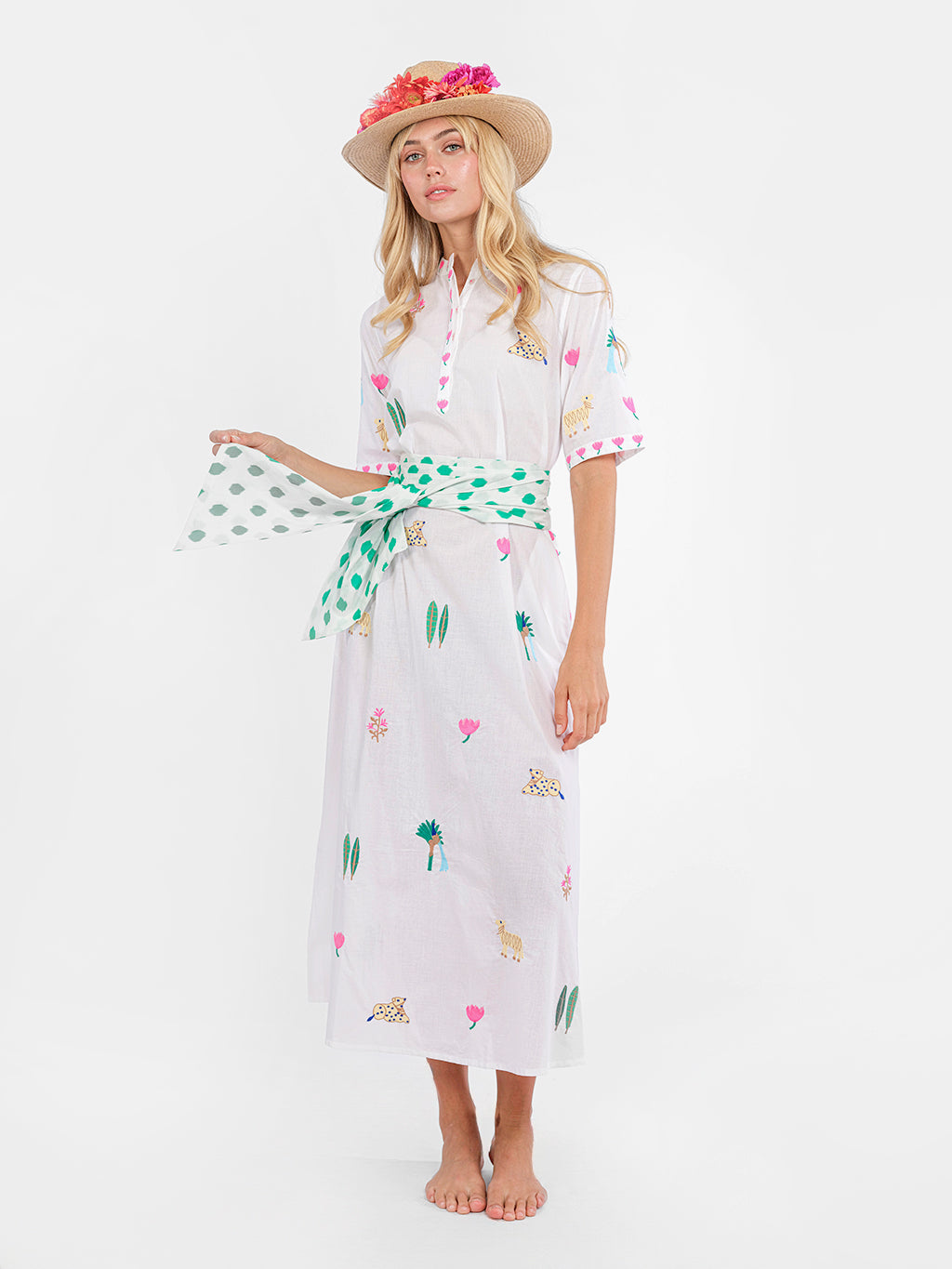 Cassia Dress Little Jungle Embroidery on White