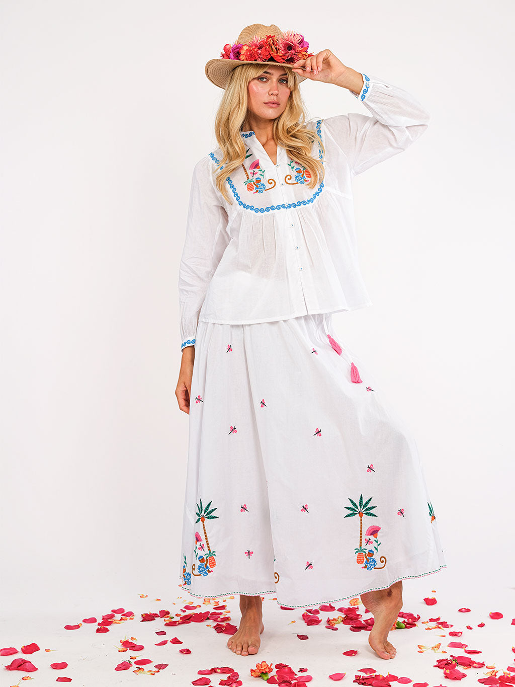 Vanilla Skirt Monkey Embroidery on White