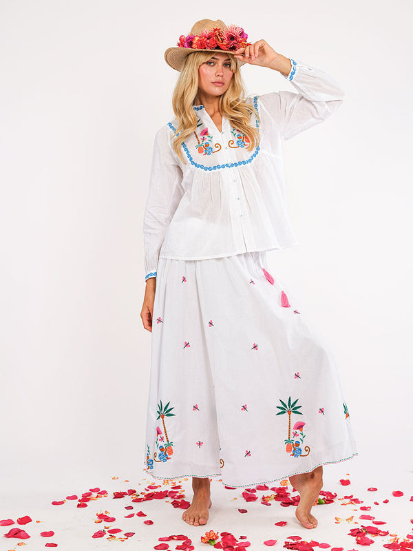 Vanilla Skirt Monkey Embroidery on White