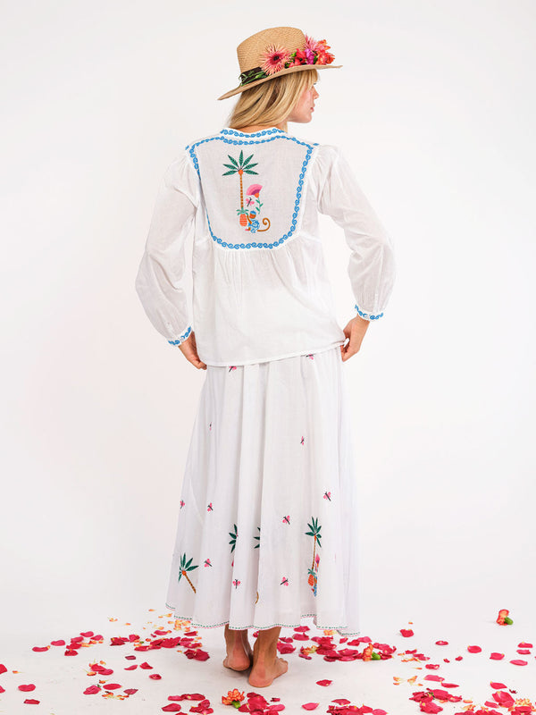 Vanilla Skirt Monkey Embroidery on White