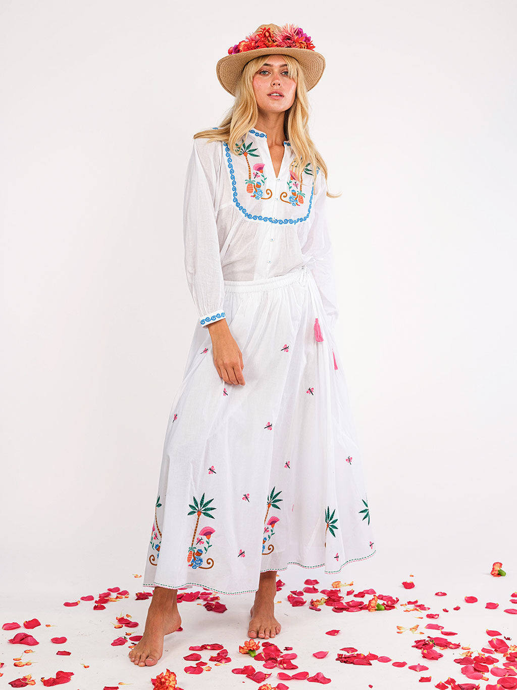 Vanilla Skirt Monkey Embroidery on White