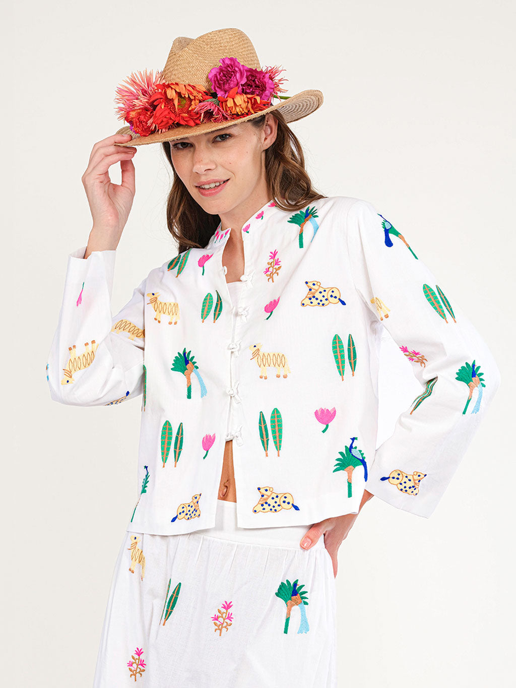 Comfrey Jacket Dots Little Jungle Embroidery on White