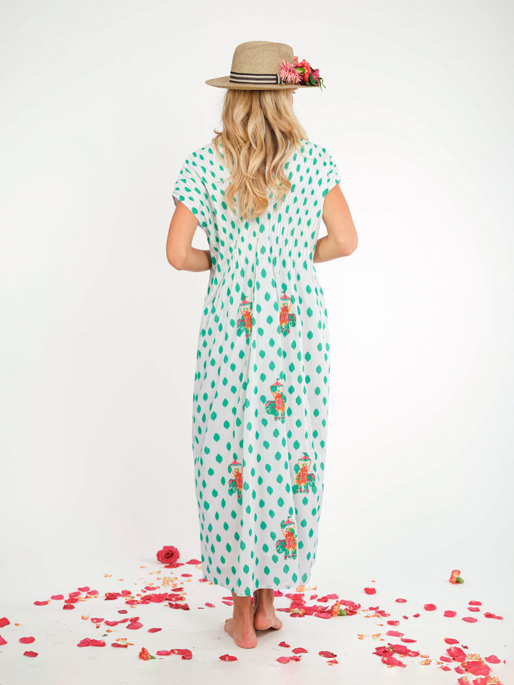 Sea Cale Dress Dots Emerald Elephant Embroidery