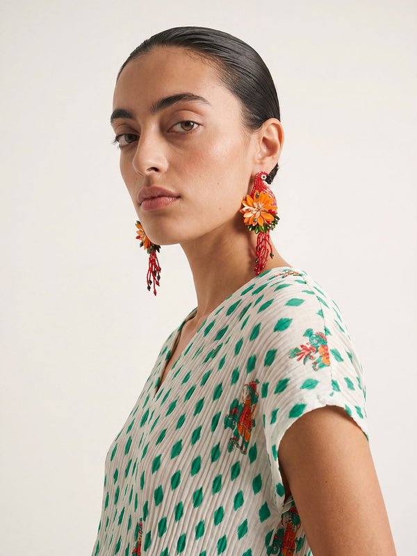 Sea Cale Dress Dots Emerald Elephant Embroidery