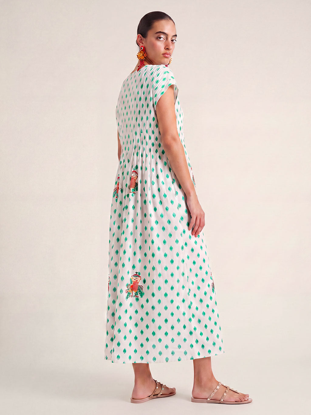 Sea Cale Dress Dots Emerald Elephant Embroidery