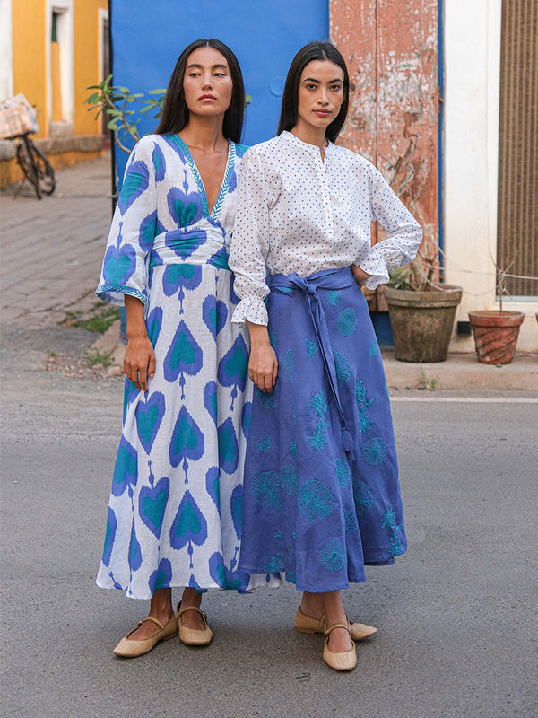 Chervil Skirt Petrol Flowers on Blue