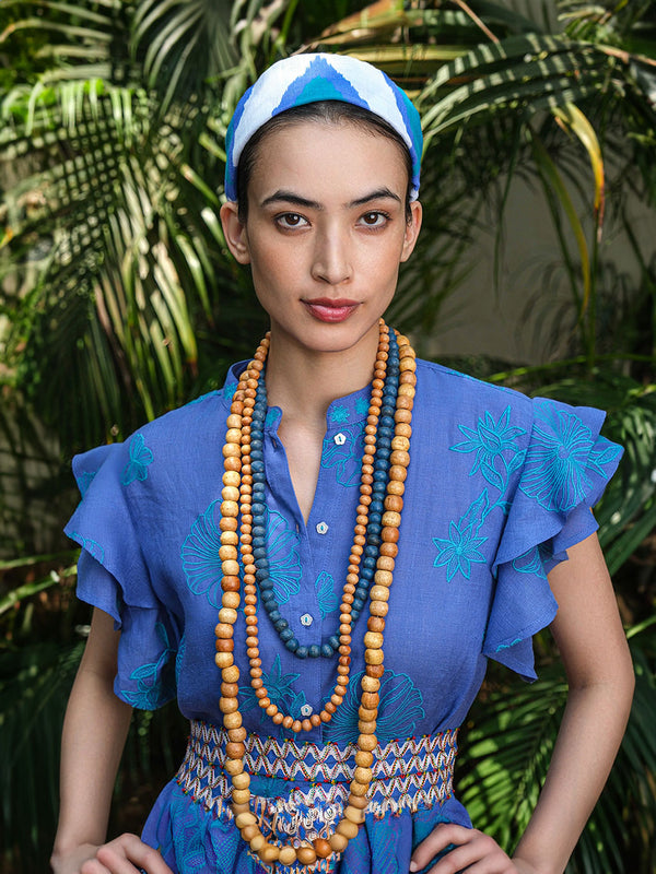 Cypress Dress Petrol Flowers on Blue