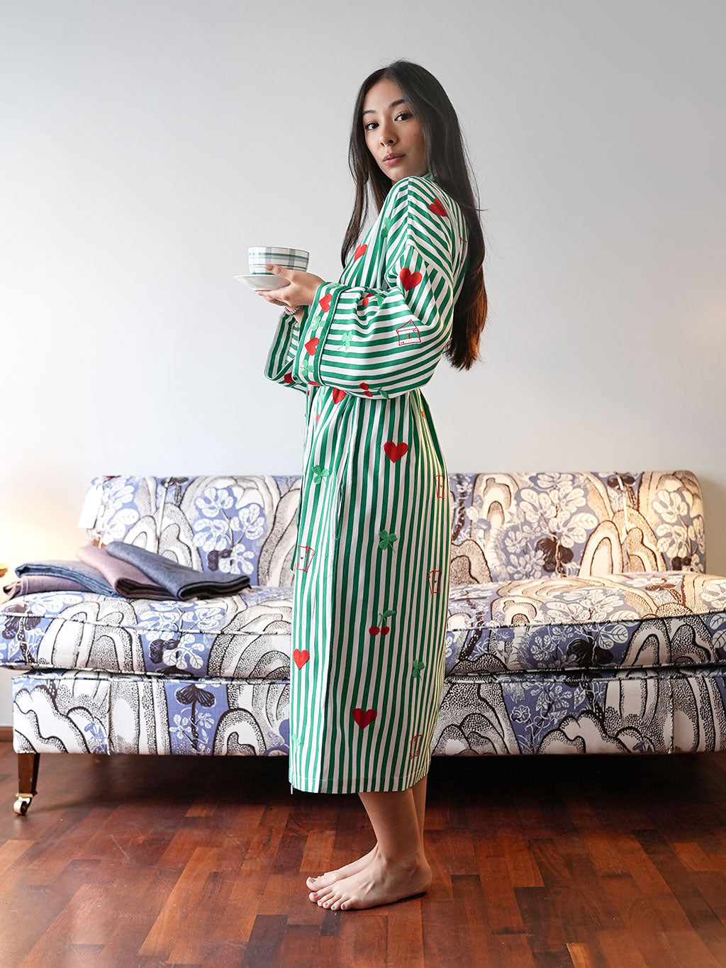 Lucky on Green Stripes Kimono