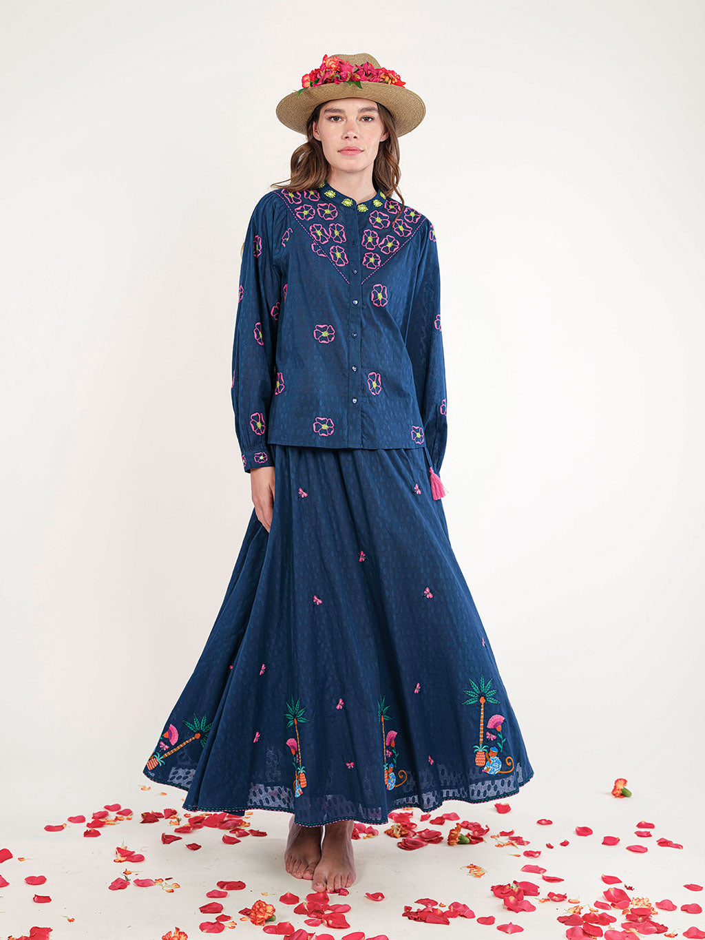 Vanilla Skirt Monkey Embroidery on Navy