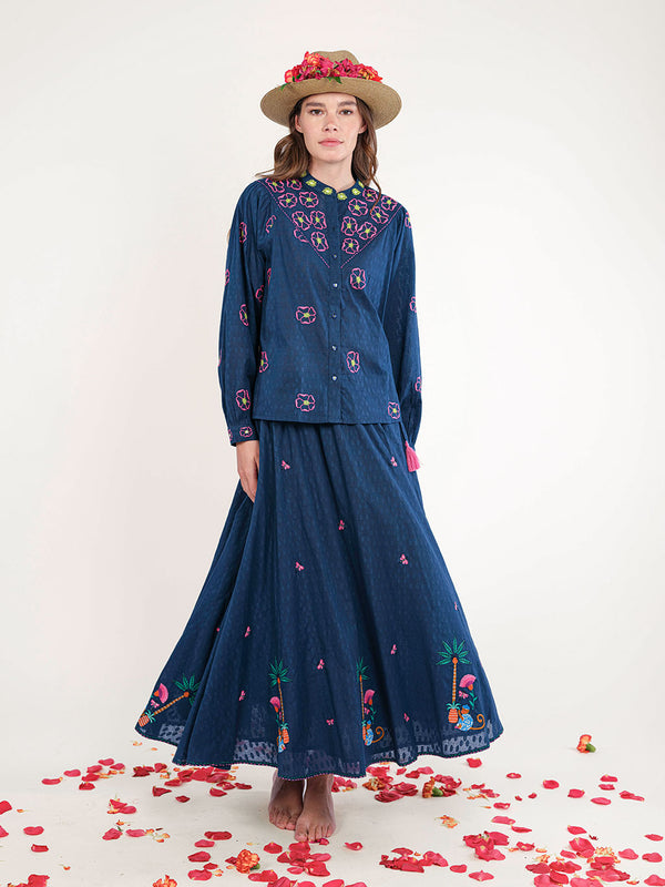 Vanilla Skirt Monkey Embroidery on Navy