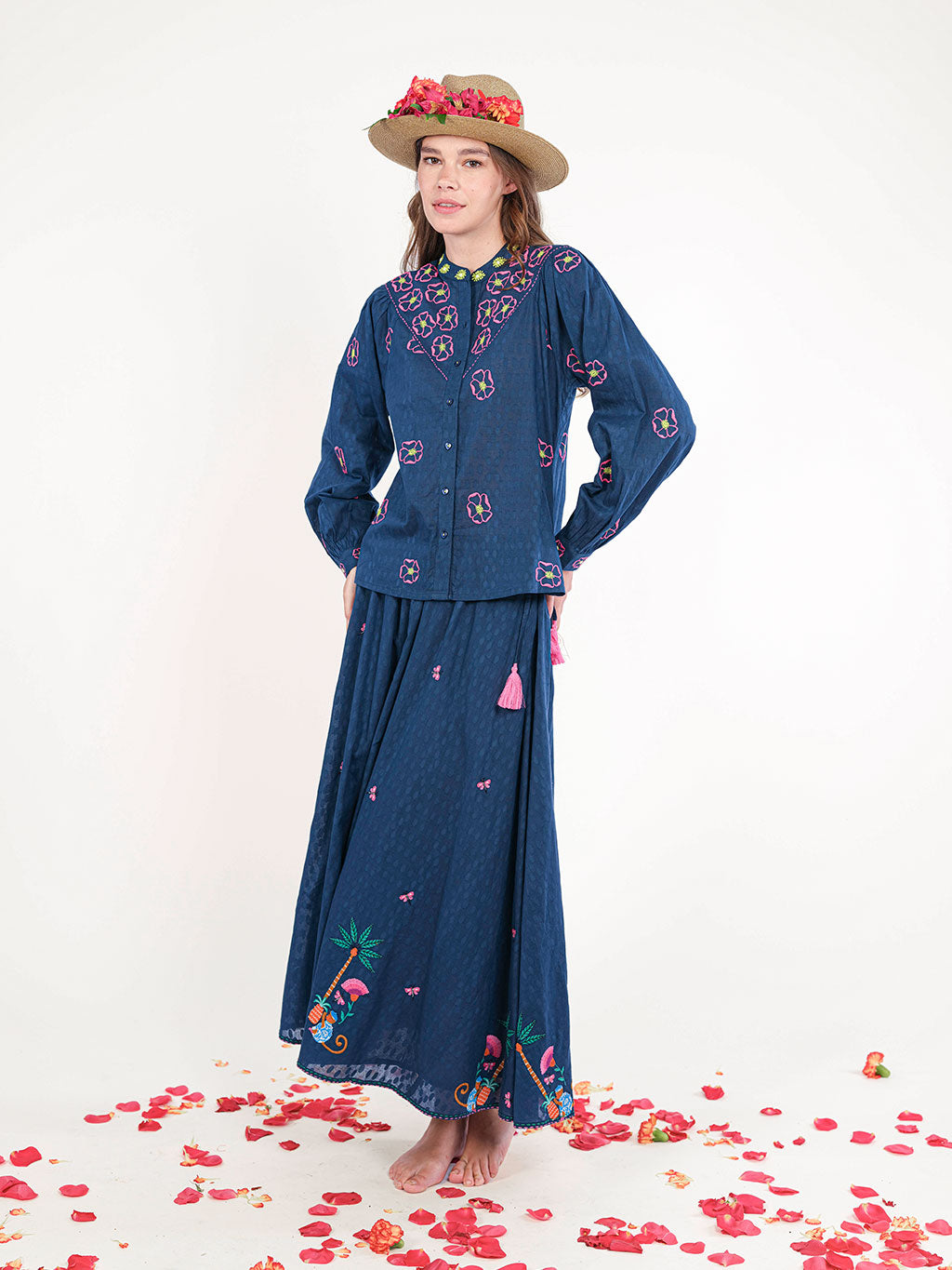 Vanilla Skirt Monkey Embroidery on Navy