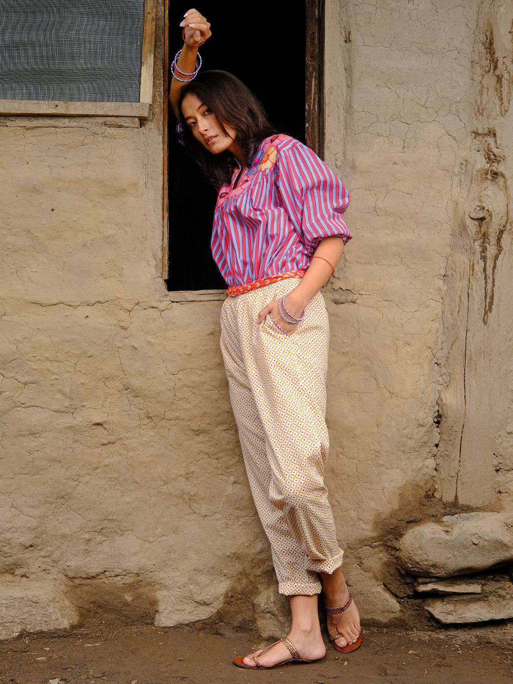 Pant, organic cotton, elastic waistband, comfort, summer style, light trousers, block print